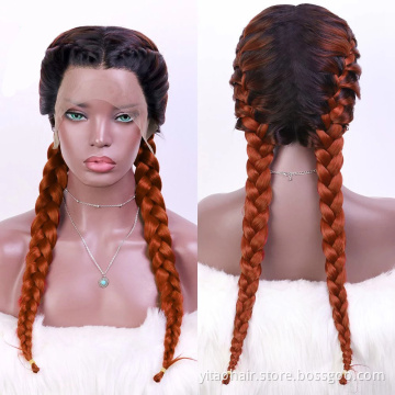 Long Double Braids  Twist Ombre copper color  Synthetic Braided Lace Front Wig with Baby Hair synthetic hair wig with lace front